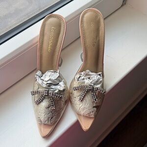 Lulu's Beige Rhinestone Bow Heels